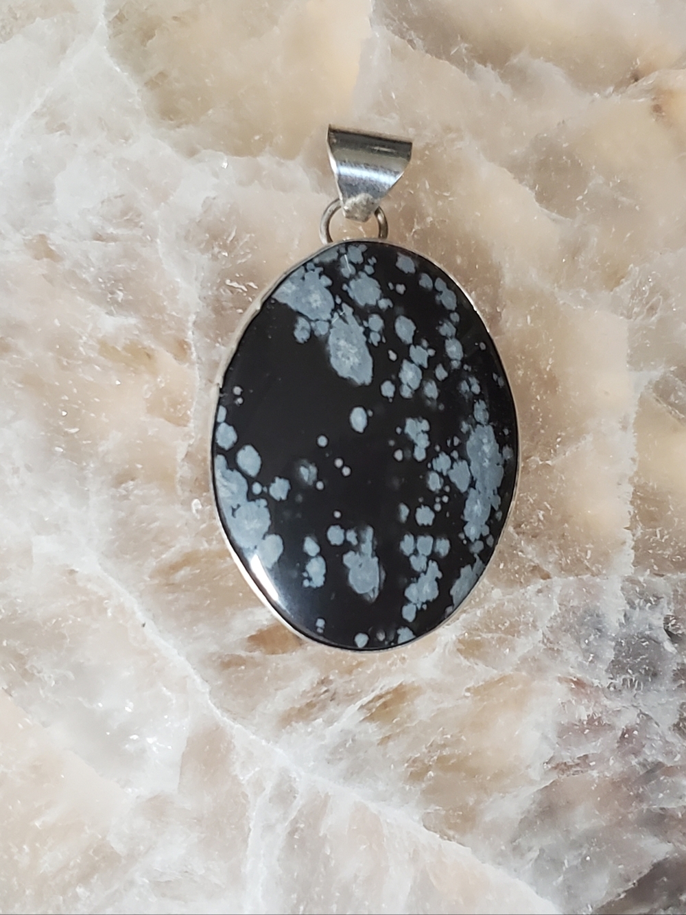 Snowflake Obsidian Pendant - Navajo Silver
